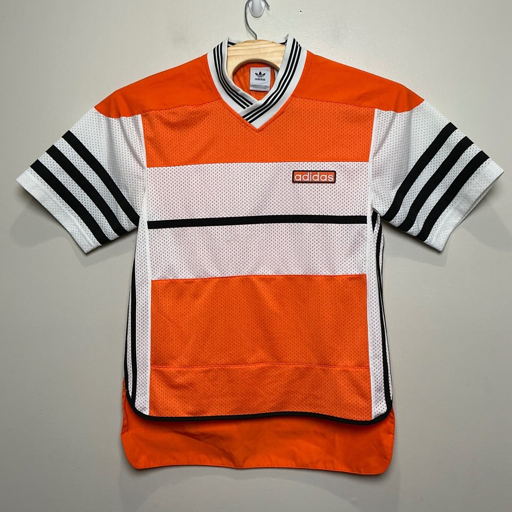 Adidas Adicolor Adibreak Mesh Jersey Mens Medium Orange White Striped Colorblock